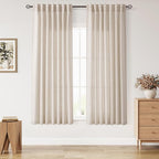 Nanspring Living Room Curtains 63 Inch Length Linen Cream Beige Luxury Light Filtering Semi Sheer Curtain Back Tab Modern Farmhouse Decor Elegant Coastal Drapes for Bedroom Office 52x63, 2 Panels