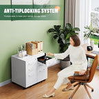 Letaya 3 Drawer Mobile File Cabinet with Lock,Under Desk Metal Filing Cabinets for Home Office Organizer,Small Rolling Printer Stand with Wheels,for Letters/Legal/A4(Assembly Required) (White)