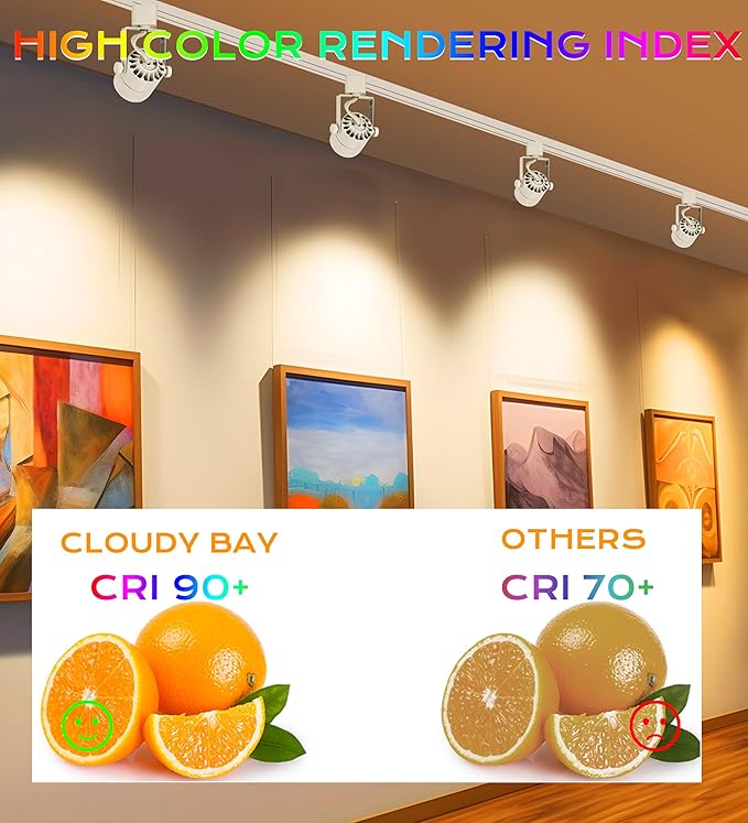 CLOUDY BAY 8W 4000K Cool White Dimmable LED Track Light Head,CRI90+ True Color Rendering Adjustable Tilt Angle Track Lighting Fixture,40° Angle for Accent Retail,White Finish,Halo Type- Pack of 6