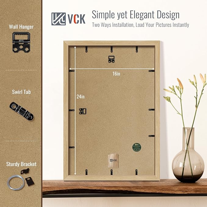 VCK 16x24 Poster Frame 5 Pack - Natural Oak, High-End Wood Picture Frames with Polished Plexiglass, Display 12x18 Photo with Mat or 16x24 without Mat, Art Gallery-Quality, Wall Hanging, Natural Oak