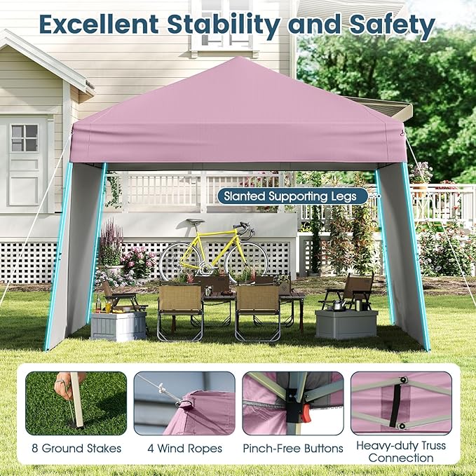 Tangkula 10x9.2 Ft Pop up Canopy with Sidewalls, UPF50+ Outdoor Tent with 8 Stakes, 4 Wind Ropes, Carry Bag, Portable Canopy Tent with Awnings for Camping, Patio, Market