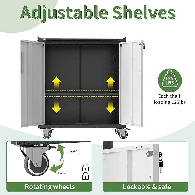 Wall Cabinet, Wall Mounted Cabinet with Lock and Adjustable Shelf for Garage, Tool Room, Kitchen, Assembly Required(Black and Gray)