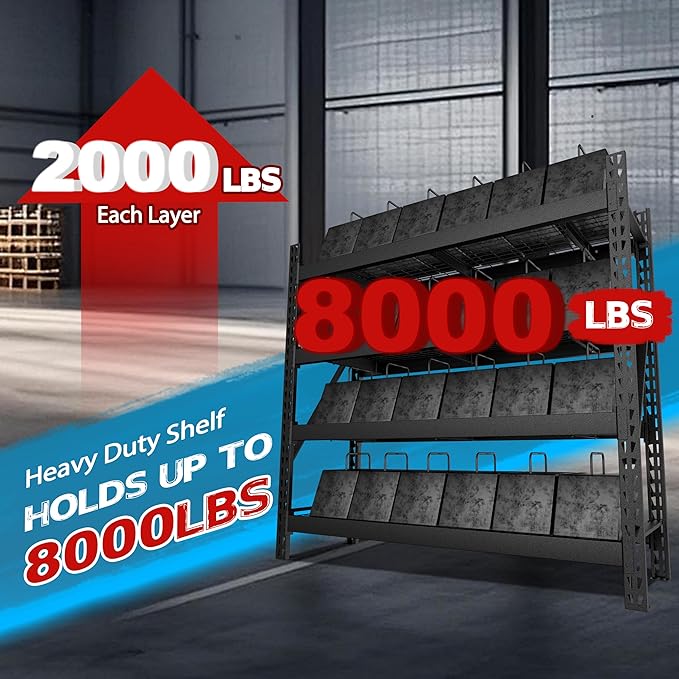 8000LBS 78 "W x 24 "D x 72 "H Garage Shelving, 4-Tier Industrial Iron Shelving Unit Garage Storage Rack for Basement Warehouse, Black