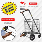 dbest Products Cruiser Cart Deluxe 2 Shopping Grocery Rolling Folding Laundry Basket on Wheels Foldable Utility Trolley Compact Lightweight Collapsible, Black