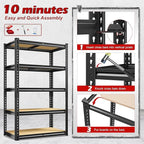 REIBII Storage Shelves 5 Tier Adjustable Garage Shelving Heavy Duty Metal Shelving 2020LBS Metal Shelf 59.8" H Pantry Shelf for Garage Pantry Closet Kitchen Basement 28" W x 12" D x 59.8" H, Black