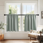 PONY DANCE Sage Green RV Curtains for Camper Windows, Rod Pocket Half Window Drapes for Basement, Privacy Blackout Energy Saving Curtains, Wide 29 x Long 24 inches, 2 Pcs