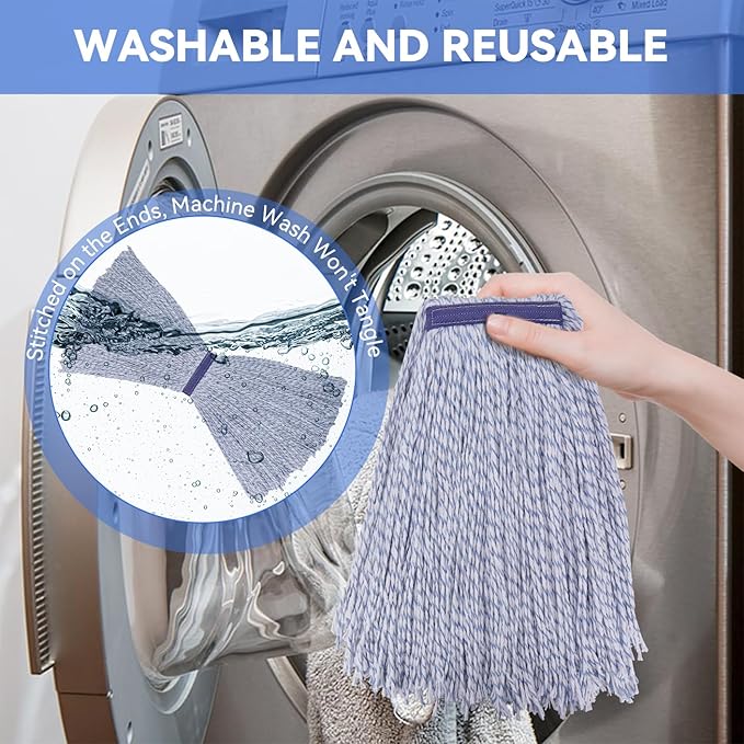 Commercial Heavy Duty Mop Heads Replacement for Rubbermaid: 6 Packs Industrial Wet Mop Head for Floor Cleaning - Commercial Products Wet Refills