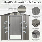 HAPPYGRILL 6 x 4 ft Outdoor Metal Storage Shed, Galvanized Steel Shed with Tilted Roof, Lockable Sliding Doors & 4 Air Vents, Utility Shed for Backyard Garden Patio Lawn