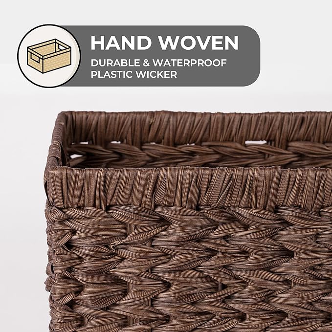 GRANNY SAYS Wicker Storage Baskets for Shelves, Wicker Baskets for Organizing, Waterproof Woven Basket for Pantry, Rectangle Basket for Shlef, Brown, 2-Pack