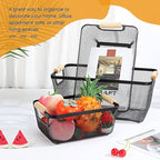 Maxcheck 6 Pack 3 Size Metal Wire Baskets with Wooden Handles Black Steel Mesh Storage Dog Toys Bins Organizer Containers for Home Pet Toys Storage Cabinets Pantry Closet Kitchen Makeup Rectangle