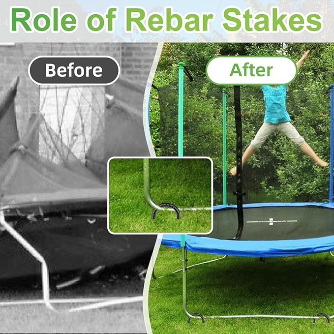 Rebar U Stakes 12 Inch - 6 Pack Black Galvanized Steel Heavy Duty Ground Anchors for Trampoline,Tent,Tarp,Soccer Goal,Garden Stake & Yard Art