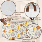 Cute Animal Storage Basket Large 17x11.5x10.5 Inche-Collapsible Fabric Organizer Bin with Handles for Nursery, Kids Room, Toys-Foldable Decorative Hamper with Adorable Animal Print-Single Pack