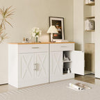 SUNLEI Coffee Bar Cabinet, Wooden Storage Cabinet with 2 Doors & 1 Drawers, Modern Farmhouse Kitchen Buffet Sideboard Cabinet with Storage for Living Room, Adjustable Shelf, White&Yellow