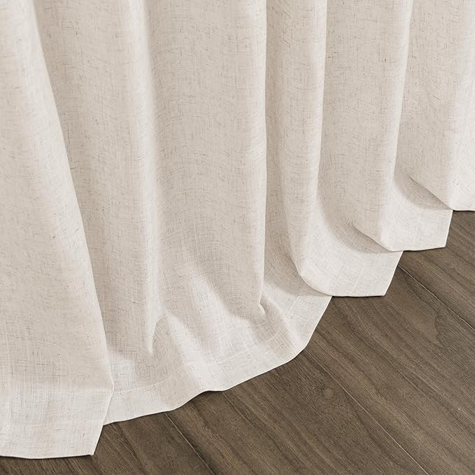 Linen Beige Curtains 108 Inches Long 2 Panels Set Back Tab Rod Pocket Semi Sheer Linen Cotton Textured Light Filtering Extra Long Curtain Farmhouse High Ceiling Curtains for Living Room 9Ft 42x108