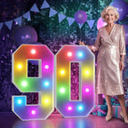 Marquee Numbers 90th Birthday Decoration: Colorful 3FT Large Light Up 90 Year Old Birthday Decorations Anniversary Backdrop Cardboard Sign 18 Colors Number 90 Mosaic Balloon Frame