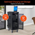 Laptop Charging Cart,16 Devices Tablet Storage Carts for pad Up to 16.3" Screen Size, Classroom Computer Mobile Charging Station for Pads, Chromebooks,Laptops, Security Storage(16 Bay-Black)