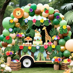 142Pcs Luau Party Decorations Fake Plant Palm Leave Monstera With Stems Hibiscus Flowers Artificial Tropical Leaves for Hawaiian Luau Safari Jungle Beach Wedding Birthday Theme Party Table Decorations