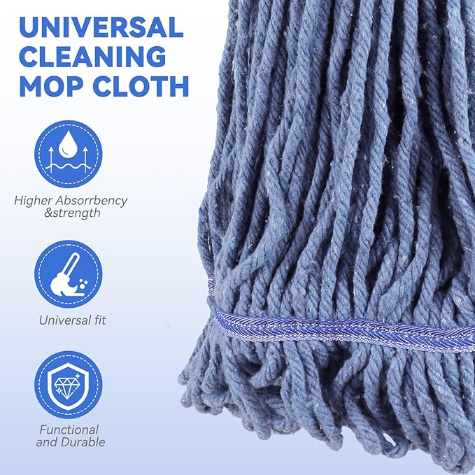 Commercial Heavy Duty Mop Heads Replacement for Rubbermaid: 6 Packs 20oz Industrial Wet Mop Head for Floor Cleaning - Commercial Products Looped End String Head Refills
