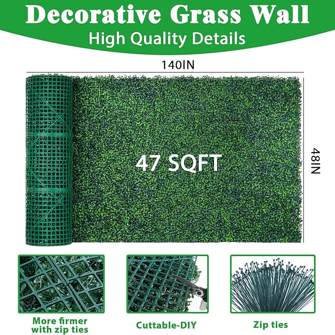 Boxwood Roll Panels, 48"x140" Artificial Ivy Privacy Fence Screen, UV-Anti Faux Boxwood Roll Grass Wall Panels for Garden Patio Balcony Privacy