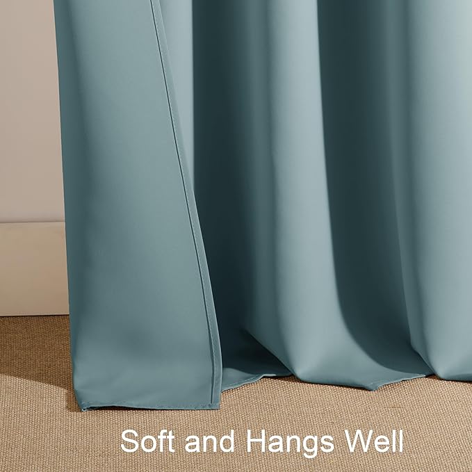 PONY DANCE Greyish Blue Curtains Light Block - Thermal Insulated Rod Pocket Draperies Energy Saving/Short Window Covering for Bedroom Bay Windows, 42 Wide by 45 inch Drop, Fluorescent Blue, 2 Panels