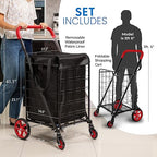 SereneLife Large Folding Utility Shopping Cart with Removable Liner – Heavy Duty, 360° Swivel Wheels, 110 lb Capacity, Portable for Groceries, Laundry, Luggage, and More (Red)