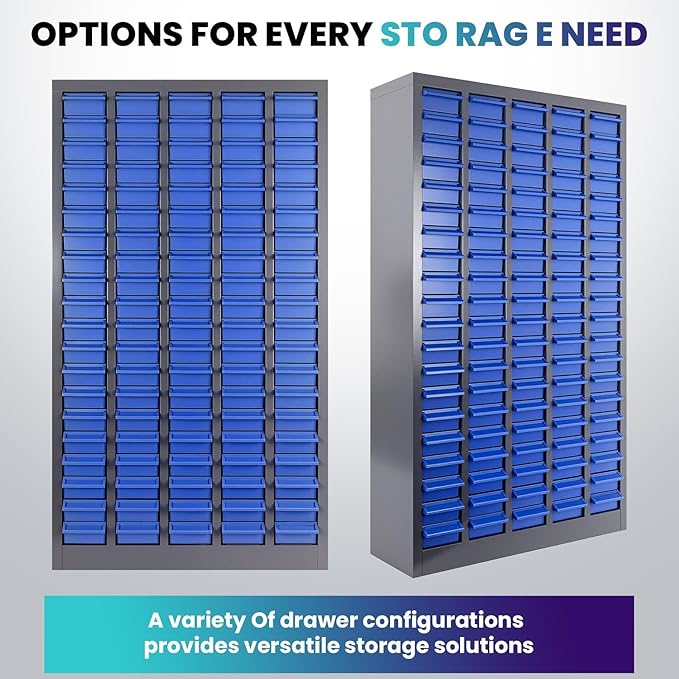 100 Drawers Nut and Bolt Organizer, 46" H x 26" D x 9" W Bolt and Nut Tool Storage Cabinet with Acrylic Adjustable Shelves & Label Stickers, Alloy Steel Parts Cabinet for Workshop Garage Organizer