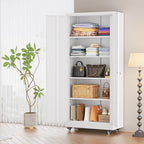 INTERGREAT Metal Storage Cabinet with Wheels, 73" Garage Storage Cabinet with Door and 4 Shelves, Tool Cabinet on Caster for Home, Office, White