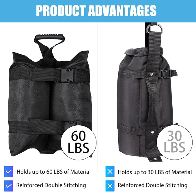 TRINKA 240 LBS Plus Size Canopy Weights Sand Bags Set of 4-1680D Oxford Heavy Duty Sandbags for Outdoor Tent, Patio Umbrella, Gazebo, Sun Selter, Windproof Pop up Tent Weights, Black (No Sand)