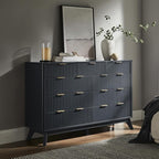 T4TREAM Fluted 9 Drawers Dresser, 54" Wide Modern Chest of Drawers with Faux Marble Top, Curved Profile Design, Dresser TV Stand, Wood Drawer Organizer for Bedroom, Living Room, Hallway, Dark Grey