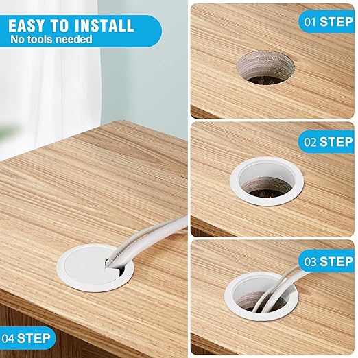 2" Spring Desk Grommet, JTemgle Plastic Cable Hole Cover Computer Table Cord Wire Organizer Caps Desktop Cord Management for Home Office TV Stands Tabletops - White, 10 Pcs
