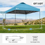 CROWN SHADES Adjustable Height on The Fly, 10x10 Pop Up Canopy - Beach Tent with One Push Setup - Easy Outdoor Sun Shade for Events, Parties, Camping - Outside Shade with STO-N-Go Bag, Cyan Blue