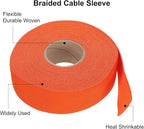MECCANIXITY Braided Cable Sleeves Heat Shrinkable Fabric Sleeving, 1 1/4" 60ft Orange 2:1 Ratio Heat Shrinkable Cord Protector for Harness Cable, Network Cable Protection, Cable Management
