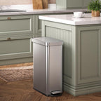 EKO Hudson Slim 50L / 13.2 Gallon Kitchen Trash Can with Lid, Stainless Steel Step Garbage Can for Kitchen or Home, Space-Saving Garbage Can with Soft Close Lid, Stay-Open, Liner Ring, Handle