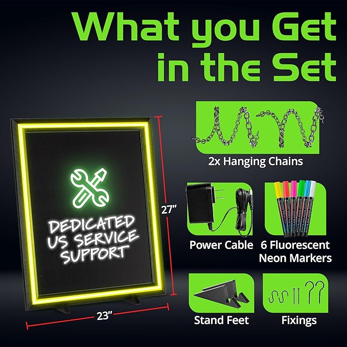 LED Writing Message Board 23x27 – Illuminated Erasable Neon Chalkboard Sign with Remote & Markers – Light Up Menu Board for Restaurants, Bars, Food Trucks & Classrooms