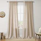 Nanspring Grey Flax 120 Inch Curtains for Living Room Linen Light Filtering Mordern Boho Sheer Curtains Back Tab and Rod Pocket Extra Long Floor to Ceiling Curtain for Bedroom Office 52x120, 2 Panels