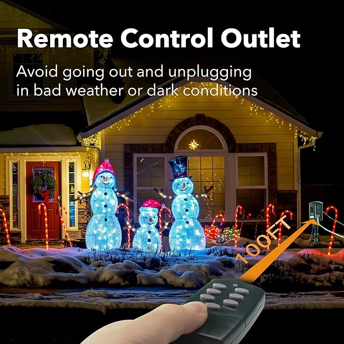 BN-LINK Outdoor Power Strip with 25FT Extension Cord, Remote Control Dusk to Dawn Light Timer Waterproof, 6 Grounded Outlets for Christmas Lights & Decorations, 15A/1875W ETL