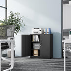 Metal Storage Cabinet-36” Tall Steel File Cabinets with Lockable Doors and Adjustable Shelves-Black Steel Storage Cabinet for Home, School, Office, Garage