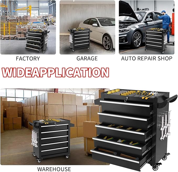 5-Drawer Tool Chest on Wheels, Rolling Metal Toolbox with Wheels & Drawers, Tool Cart Cabinet, Suitable for Garage, Moving/Gift/Daily Use