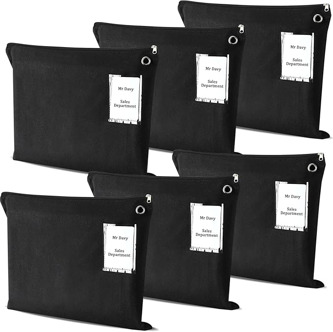 6 Pcs Interoffice Mailer Canvas Transit Sack Zipper Bag 18" x 14" Large Zipper Pouch with Grommet Interoffice Mail Bag (Black)