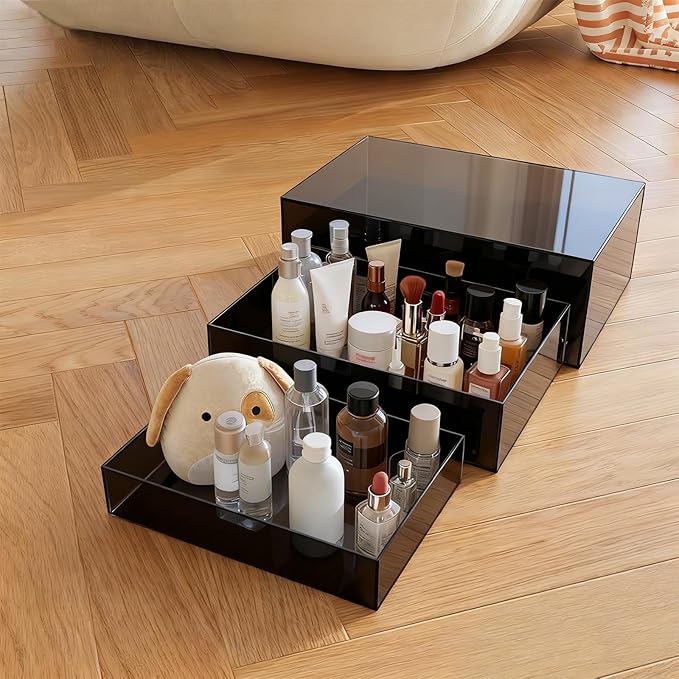 3 PCS Black Extra Large Buffet Risers Set, 10" 12" 14" Acrylic Cube Risers Stands Acrylic Cube Food Display Box Risers with Hollow Bottoms for Party Buffet Table Cupcake Candy Dessert