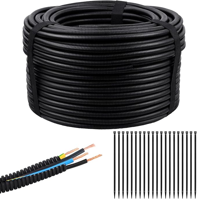100FT Split Wire Loom Tubing, 3/4 Inch Wire Protector Tubing, Automotive Wire Flexible Conduit Cord Covers with 20 Cable Ties for Automotive Marine RV Agriculture Electrical Cable Protection