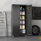 Aobabo Upgrade 71H''*34''W*18''D Metal Garage Storage Cabinet with Wheels and Pegboards, 5 Adjustable Shelves Steel Storage Cabinets for Home,Warehouse,Garage,Black,Assembly Required