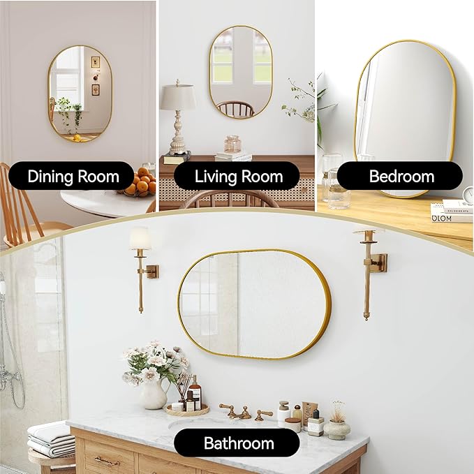 30x20 Mirror Runway Oval Wall Mounted Aluminum Alloy Metal Frame Rectangle Mirrors for Entryway Bedroom Bathroom Living Room 30 20 inch Gold