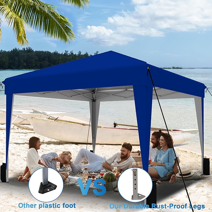 SANWAY 10x10 Pop up Canopy Tent, One-Button, Outdoor Instant Canopy Protable for Events, Camping, Parties, Vendor, Beach Tent - Blue