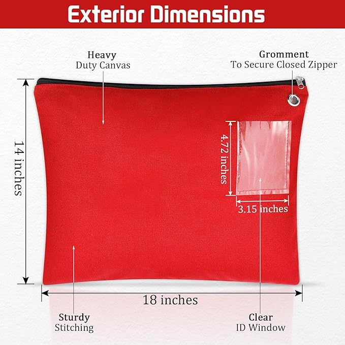 2 Pcs Interoffice Mailer Canvas Transit Sack Zipper Bag 18" x 14" Large Zipper Pouch with Grommet Interoffice Mail Bag (Red)