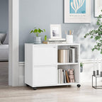 MIIIKO 2 Drawer File Cabinet on Wheels, Metal Filing Cabinets with Storage Shelf, Home Office Printer Stands, Mobile File Cabinet with Lock, White Lateral Cabinet Storage A4, Letter Size File Folders