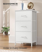 SONGMICS Dresser for Bedroom, Chest of Drawers, Steel, MDF, 3 Non-Woven Fabric Drawers, Storage Organizer Unit, Closet, Entryway, Cloud White and Snow White ULGS313W01S