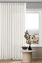 Beige White Pinch Pleated Linen Curtains 132 Inches Long 2 Panels for Living Room Bedroom Memory Training Shaped Semi Sheer Pleat Drapes with Hooks Rings Light Filtering Window Curtain 40x132