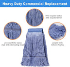 2 Pack Mop Head Replacement, Cleaning Heavy Duty Mop Head Commercial Replacement, Wet Industrial Blue Cotton Looped End String Head Refills, Heavy Mop Replace Head, for General and Floor Cleaning