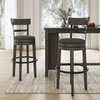 Signature Design by Ashley Caitbrook Casual Farmhouse Tall Upholstered Swivel Barstool, Nailhead Trim, Solid Wood, 30" H, Gray